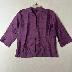Eileen Fisher Mini Mandarin Top S Petite Purple Crushed Silk‎ textured blouse